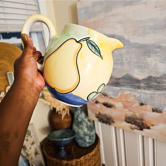 Y2K Hand-Painted Fruit Ceramic Pitcher – 9 Cup Capacity – Glossy Summer Aestheti - Picture 3 of 15